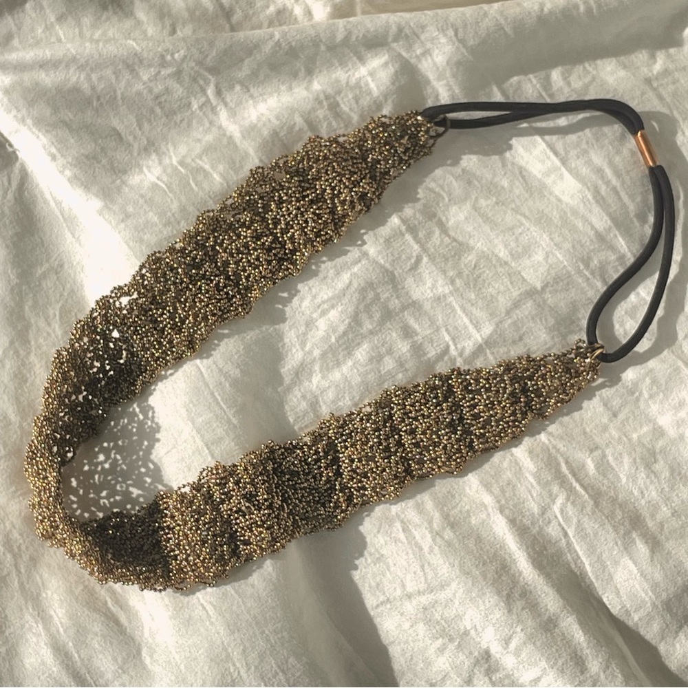 Anthropologie Wavy Headband of Gold Woven Chains